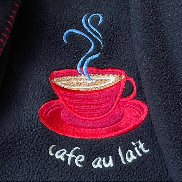 Delicates Coffee Mug Robe Faded Black Fleece Belted & Embroidered Oversized S - Picture 8 of 9